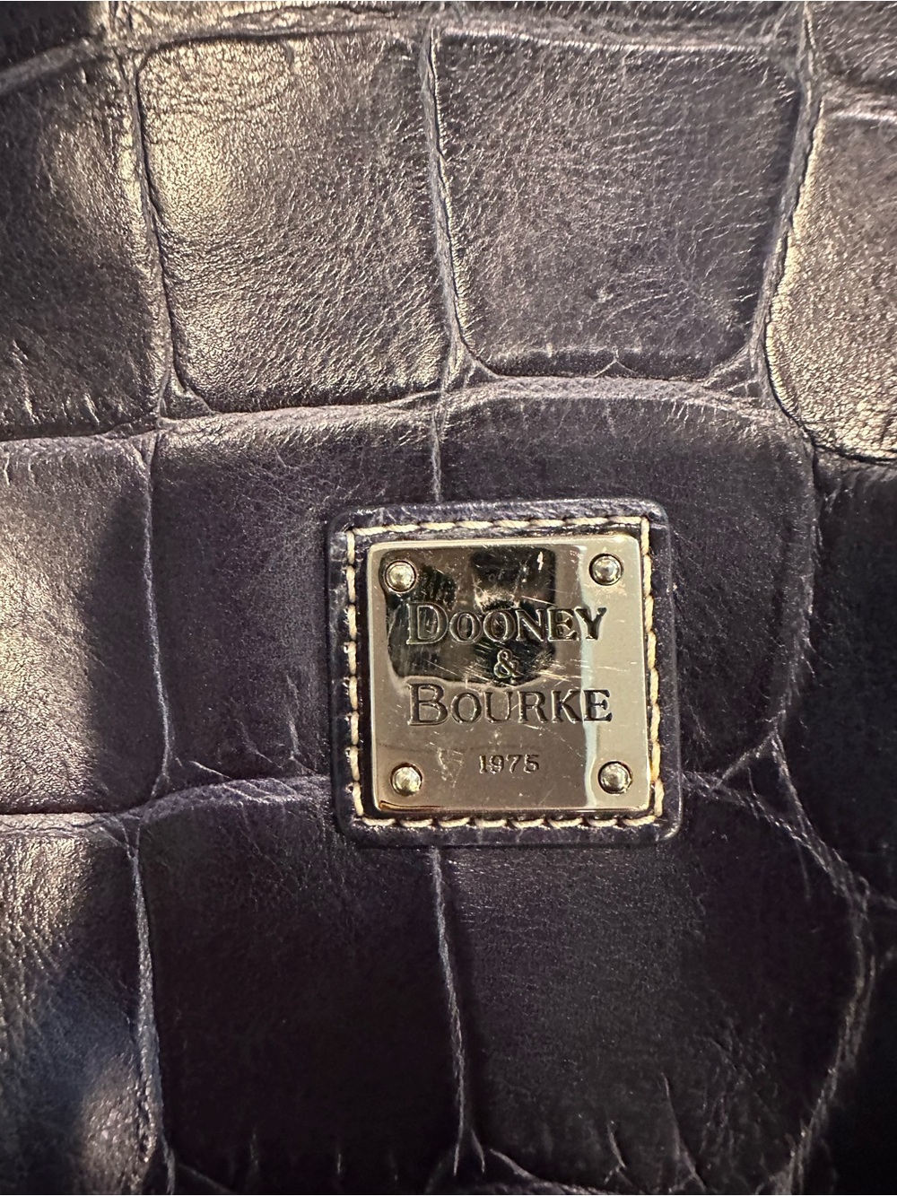 Dooney & Bourke Dark Blue Croc-Embossed Shoulder Bag with Metal Logo Plate